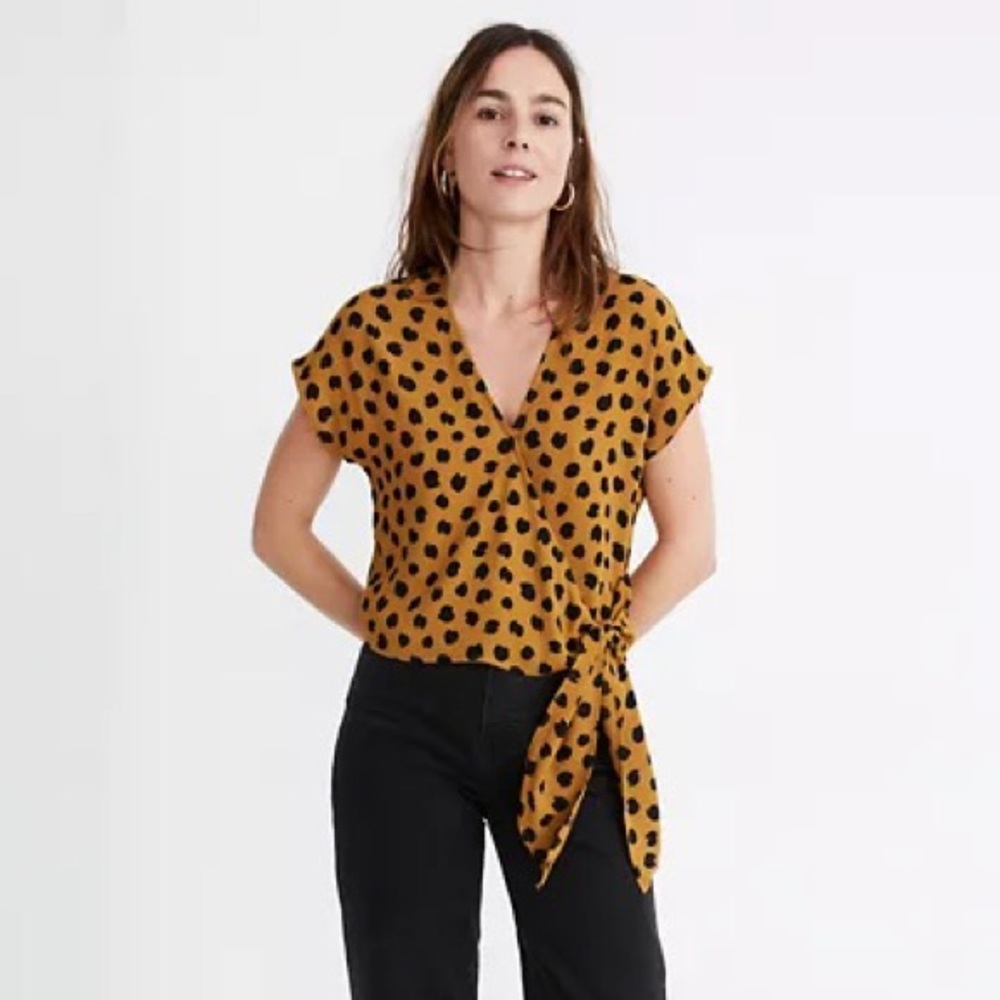 Madewell sash-tie wrap top in leopard spot